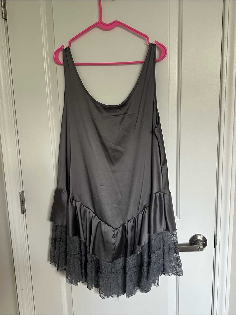 Women's Gray and Ivory Lace Trim Slip Dresses
